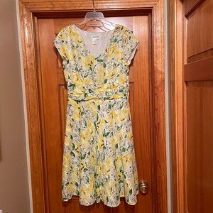 Coldwater Creek Short Sleeve Yellow Floral Embellished Dress 12